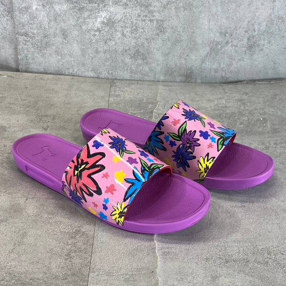 Goats Women's Purple Floral-Print The Slide W Round-Toe Slide Sandals SZ 5 - Picture 2 of 12